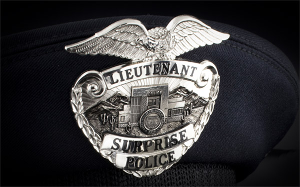 Surprise Arizona Police Hat badge on police hat