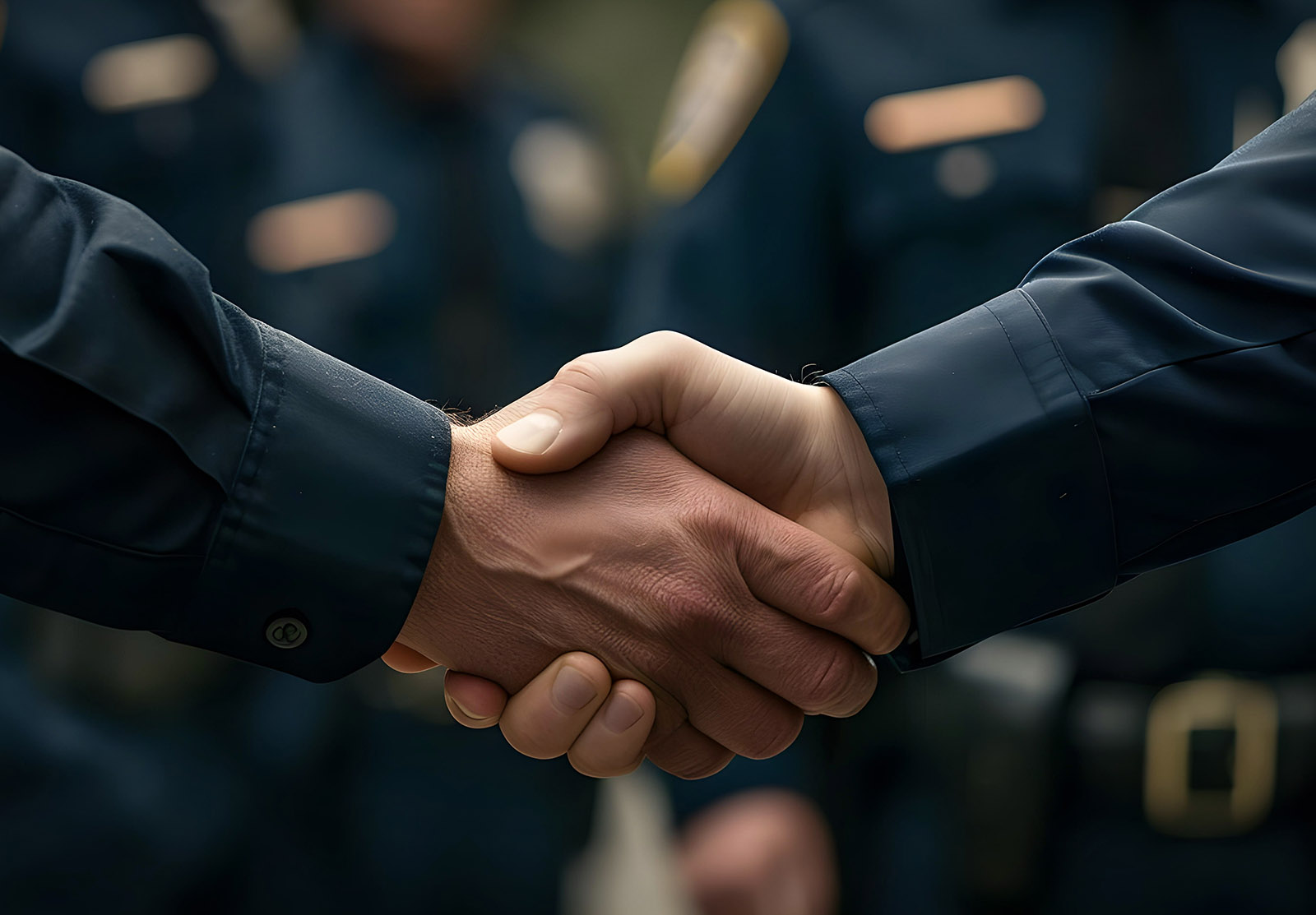 Two police officers shaking hands